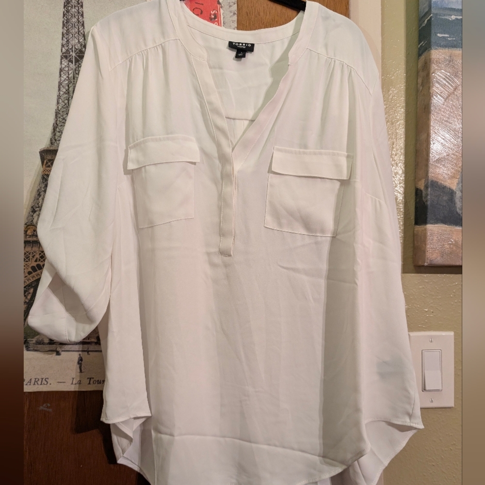 Torrid Ivory Blouse with Front Pockets